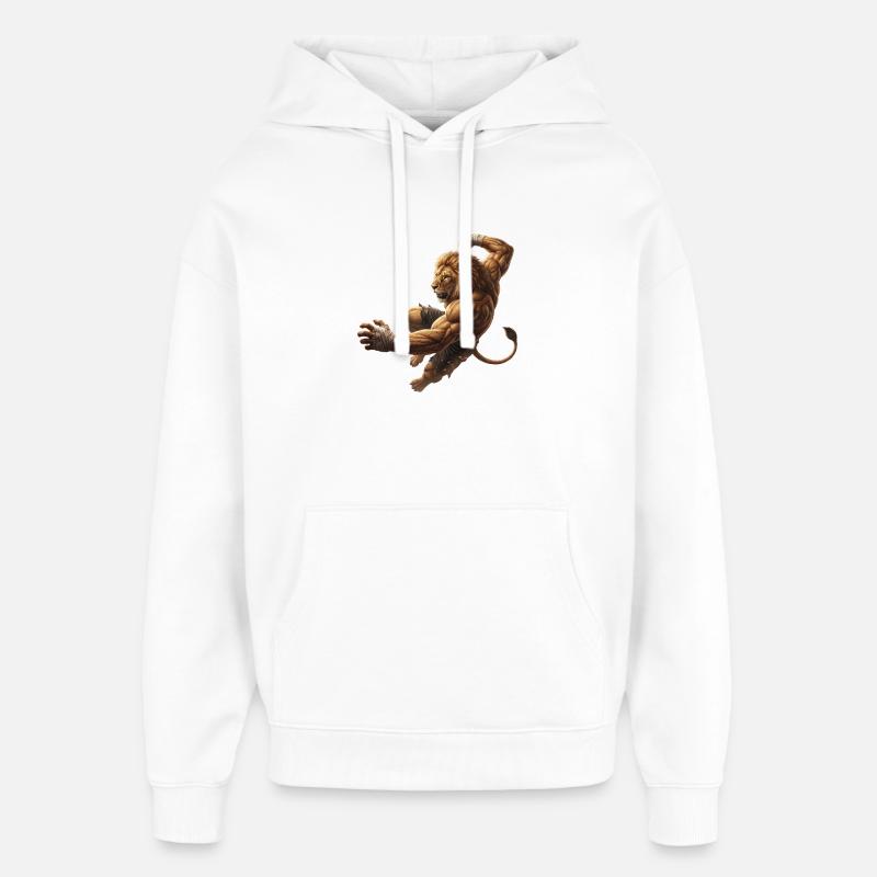 Lion en saut - Sweat à capuche unisexe Stanley/Stella Oversized - blanc