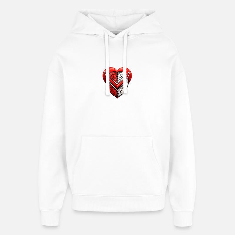 Split Heart Brain Emblem - Oversized Unisex Hoodie by Stanley/Stella - white