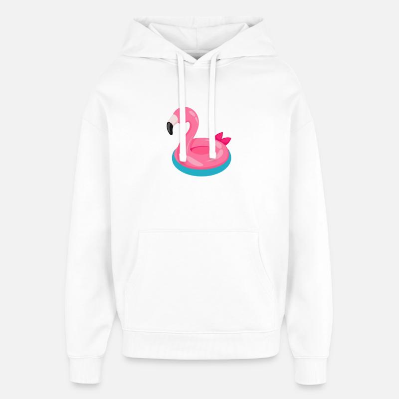 Flamingo Pool Float - Oversized Unisex Hoodie by Stanley/Stella - white