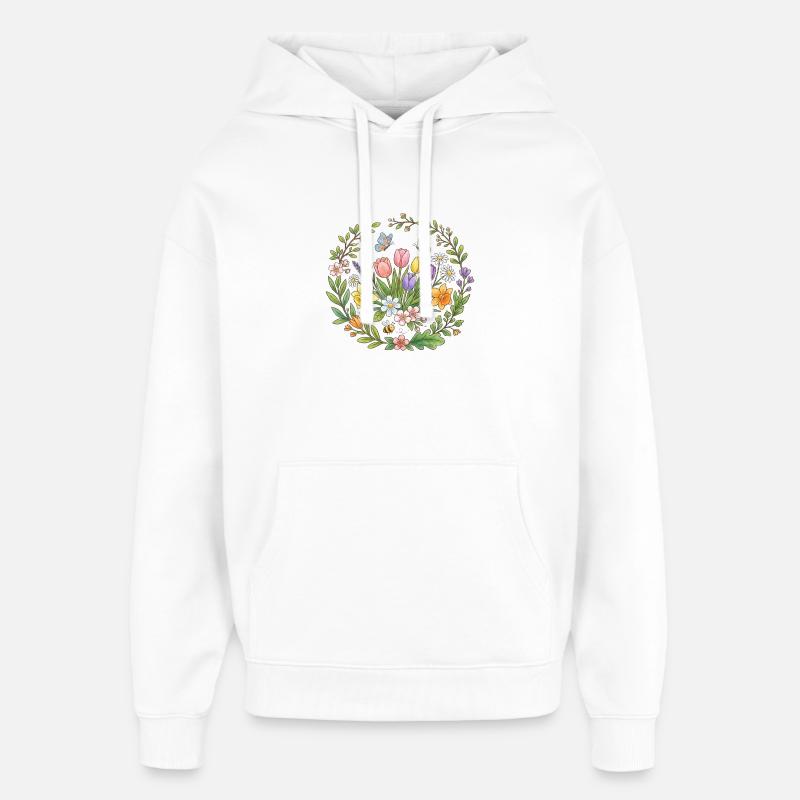 Couronne florale printanière de tulipes - Sweat à capuche unisexe Stanley/Stella Oversized - blanc