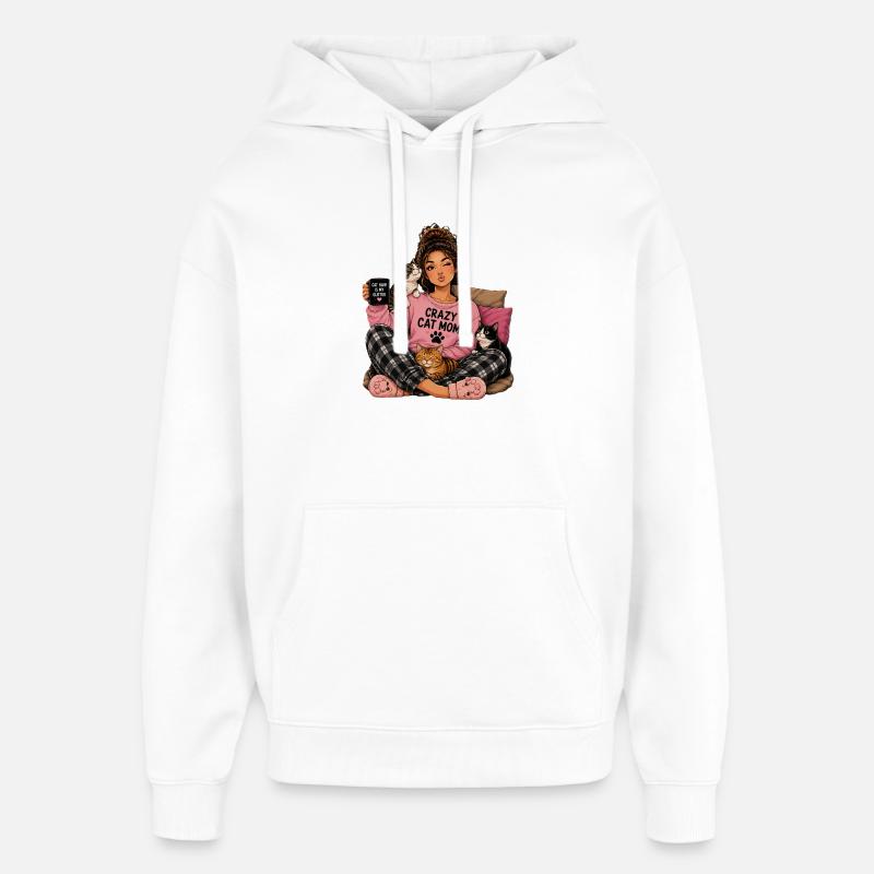 Crazy Cat Mom Cuddle Design - Oversized Unisex Hoodie by Stanley/Stella - white