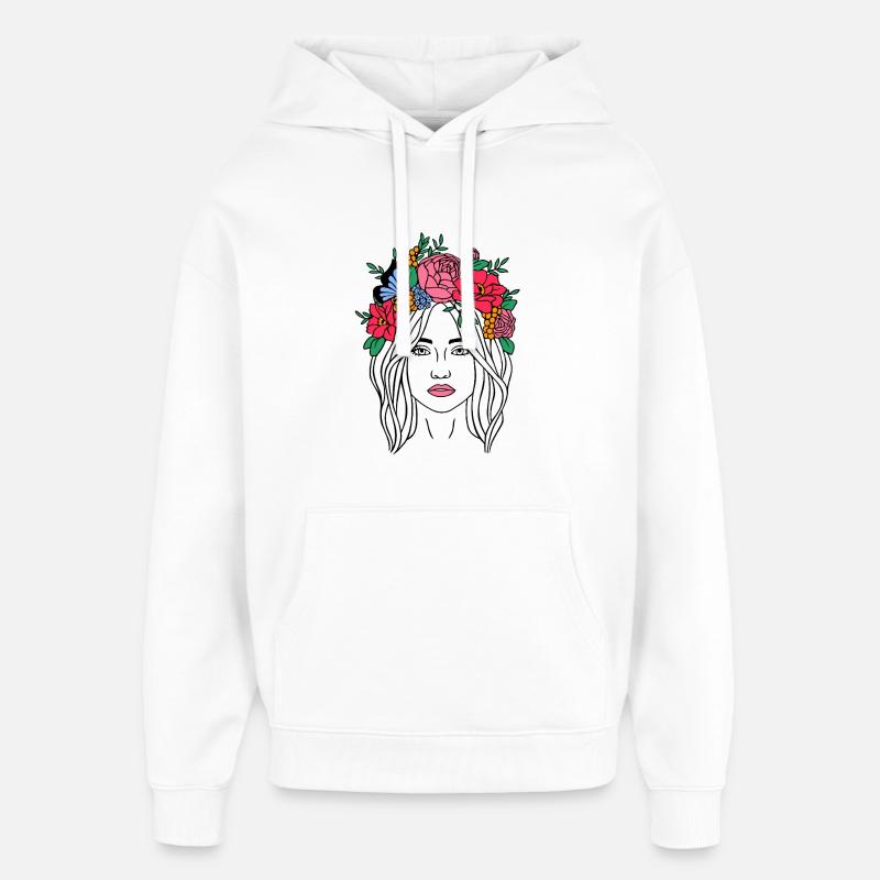 Femme Bohème à la Fleur - Sweat à capuche unisexe Stanley/Stella Oversized - blanc