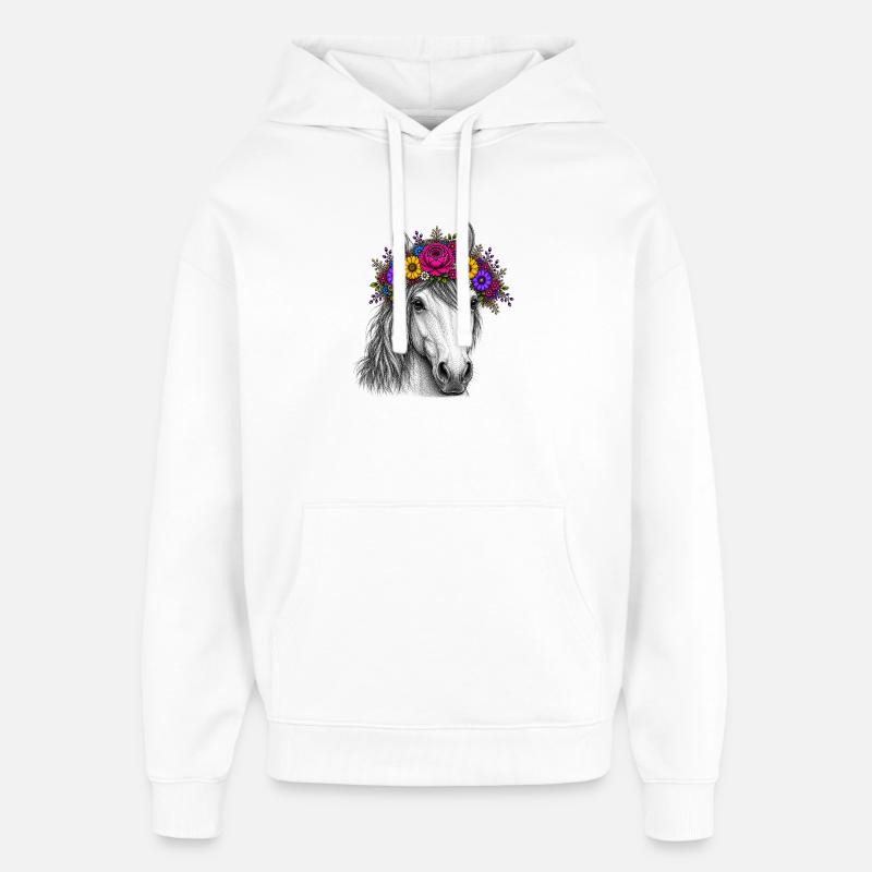 Cheval avec une couronne de fleurs - Sweat à capuche unisexe Stanley/Stella Oversized - blanc