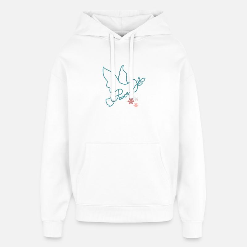 Colombe de paix avec des fleurs - Sweat à capuche unisexe Stanley/Stella Oversized - blanc