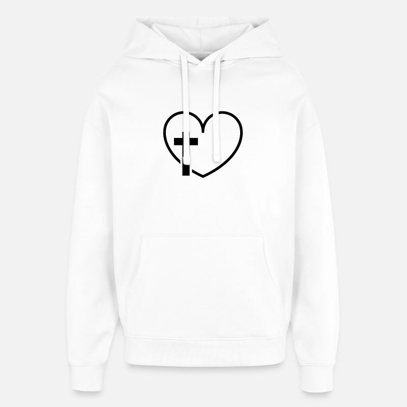 Kreuzherz - Oversized Unisex Hoodie von Stanley/Stella - Weiß