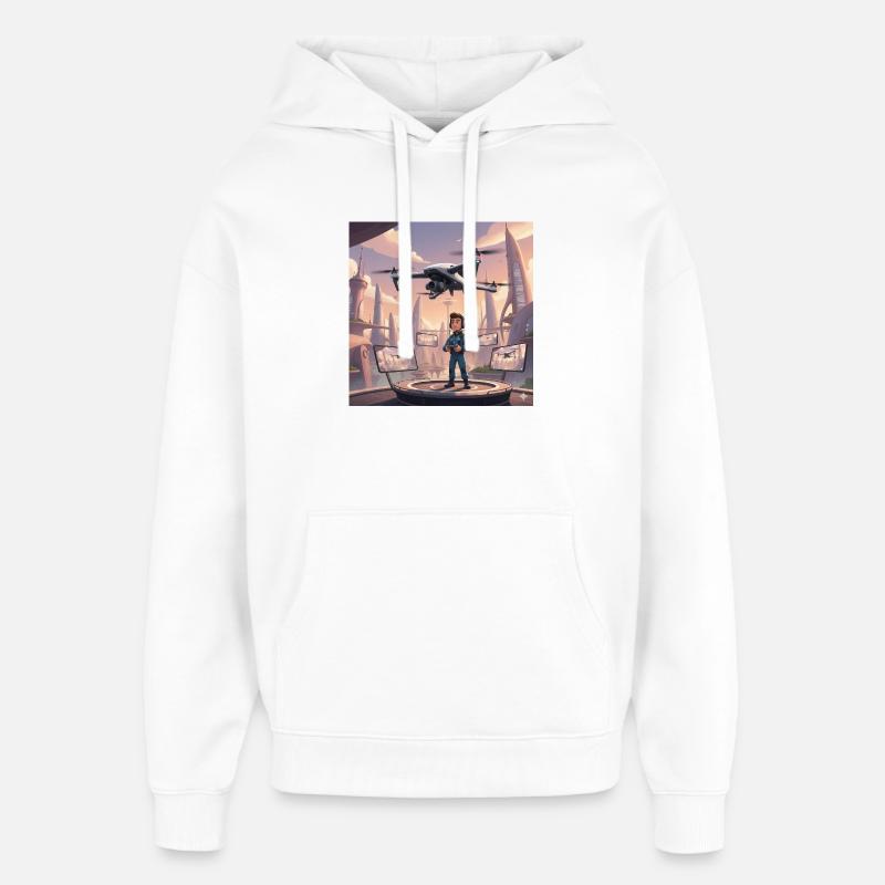 Pilote de drone à Neon Town - Sweat à capuche unisexe Stanley/Stella Oversized - blanc