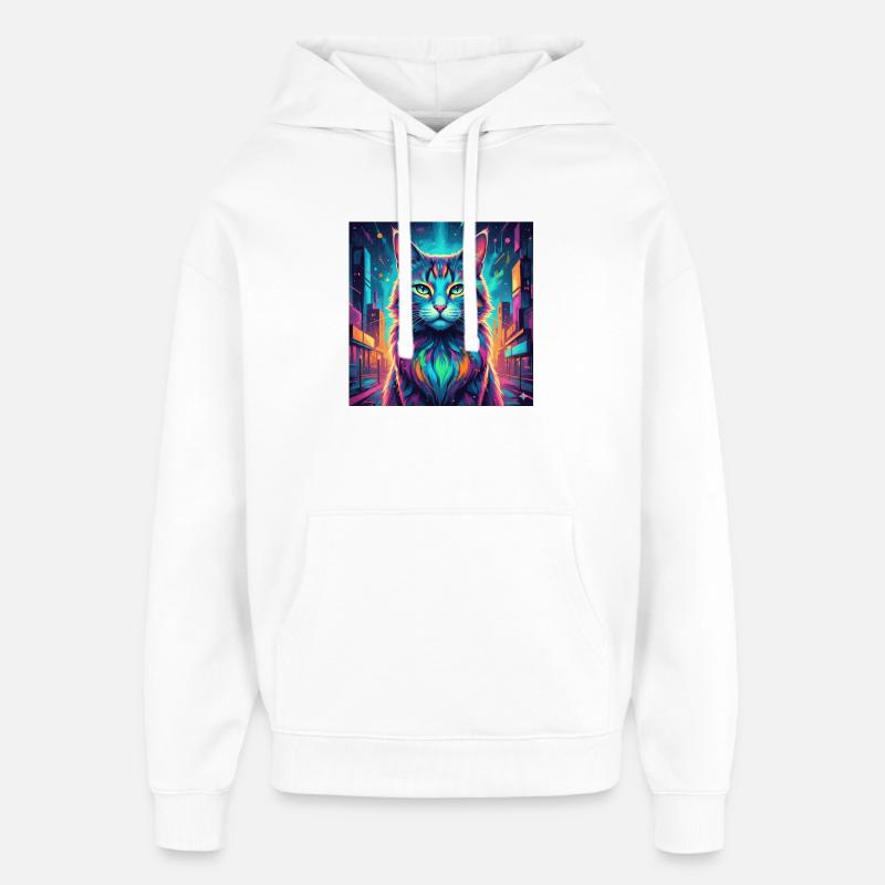 Chat néon - Sweat à capuche unisexe Stanley/Stella Oversized - blanc