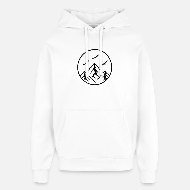 Sommet de la silhouette de Circle Mountain avec des oiseaux - Sweat à capuche unisexe Stanley/Stella Oversized - blanc