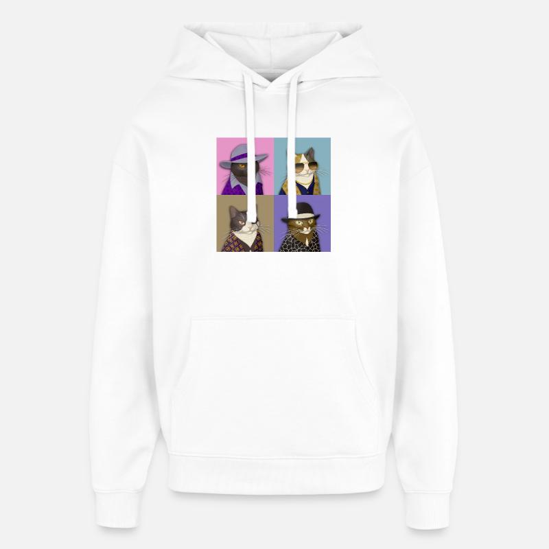 Badass Cat Quartet - Oversized Unisex Hoodie by Stanley/Stella - white