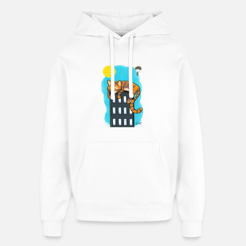 Chat sur gratte-ciel - Sweat à capuche unisexe Stanley/Stella Oversized - blanc