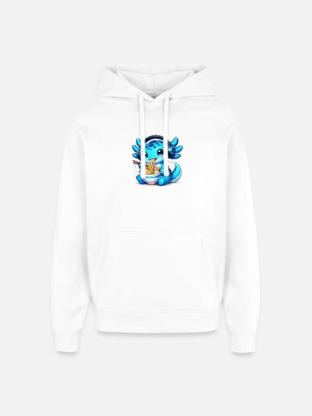 Kawaii Axolotl with Headphones and Ramen Gaming - Oversized Unisex Hoodie by Stanley/Stella - white