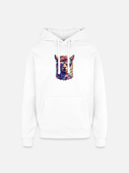 Lama in Neon-Sonnenbrille - Oversized Unisex Hoodie von Stanley/Stella - Weiß