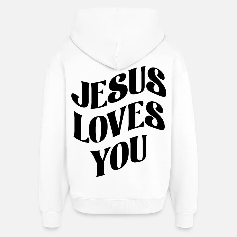 Jésus t’aime - Sweat à capuche unisexe Stanley/Stella Oversized - blanc