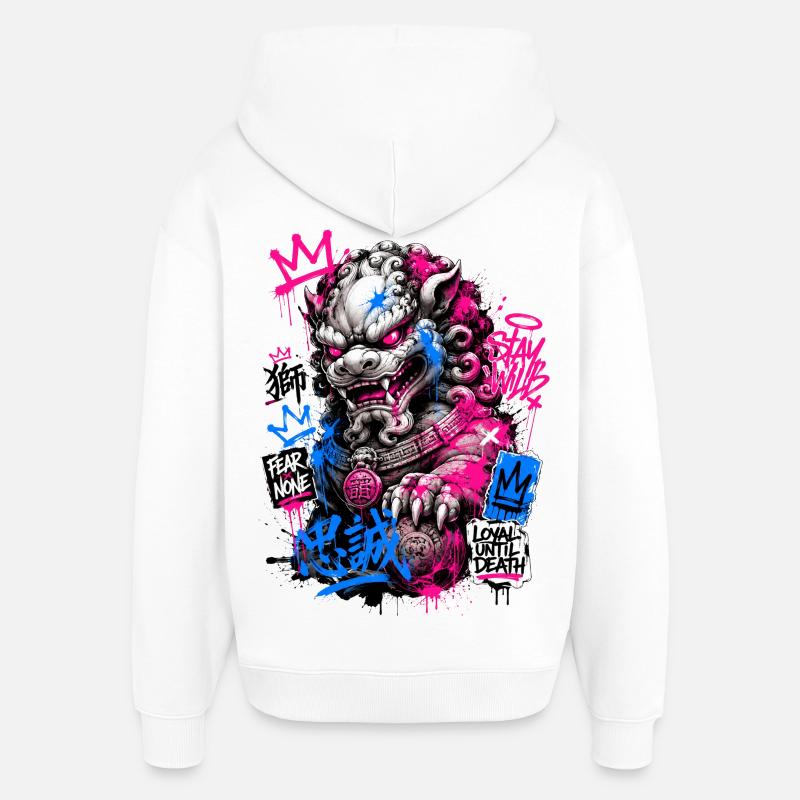 Graffiti Foo Dog Street Guardian - Sweat à capuche unisexe Stanley/Stella Oversized - blanc