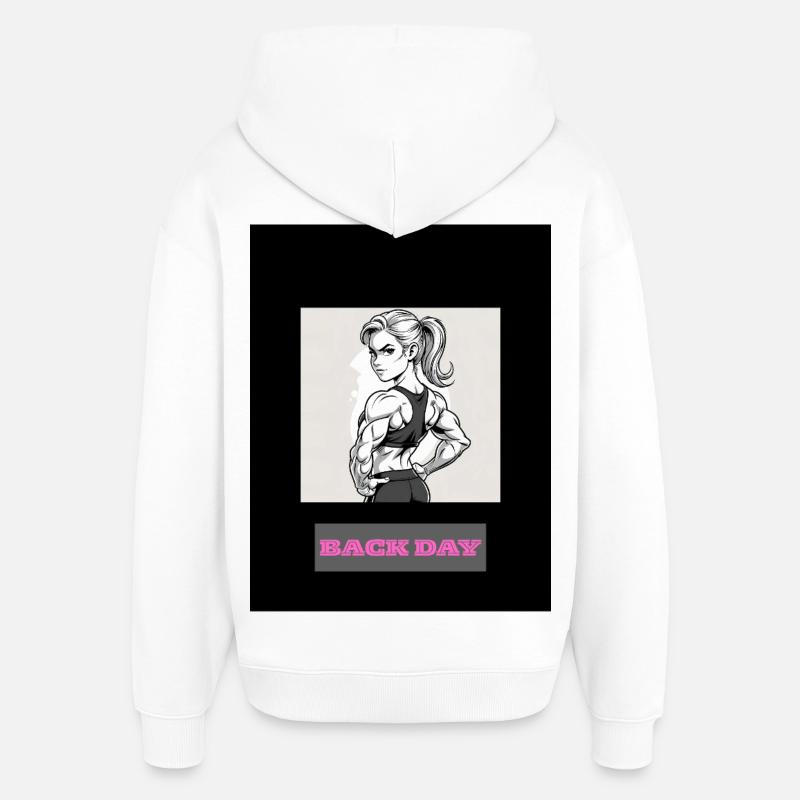 Illustration de bodybuilder femme habilitée - Sweat à capuche unisexe Stanley/Stella Oversized - blanc