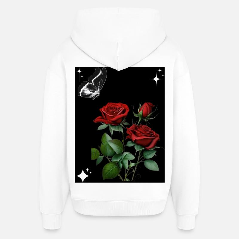 Roses rouges avec papillon et étoiles - Sweat à capuche unisexe Stanley/Stella Oversized - blanc