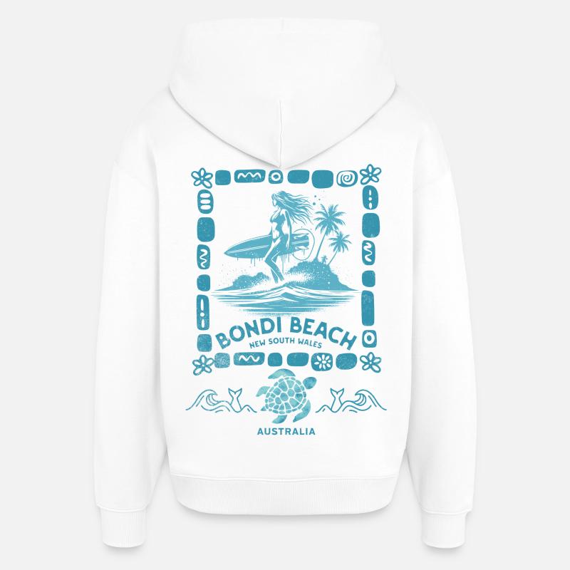 Bondi Beach Turquoise Île Palmier - Sweat à capuche unisexe Stanley/Stella Oversized - blanc