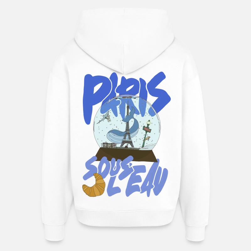 Paris Snowglobe Bleu - icône Eiffel - Sweat à capuche unisexe Stanley/Stella Oversized - blanc