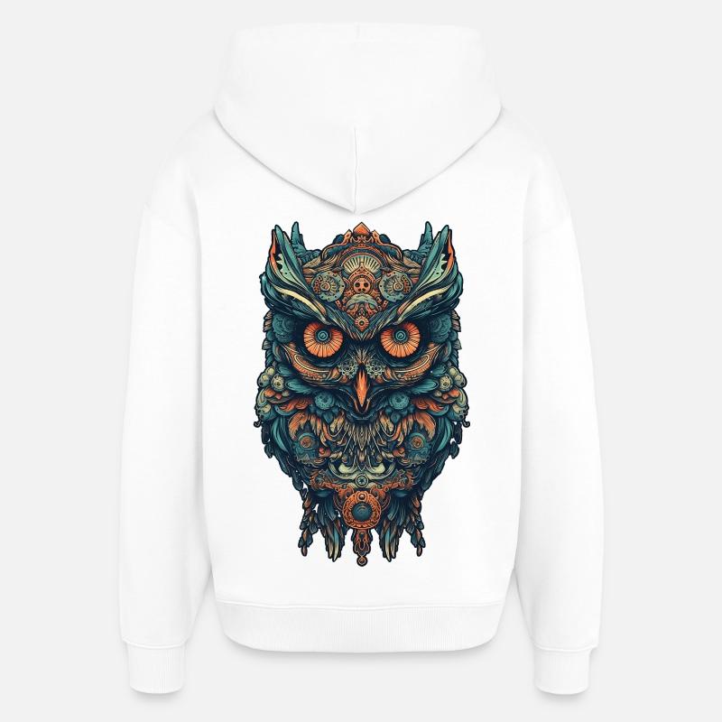 Mythical boho owl with surreal patterns - Oversized Unisex Hoodie by Stanley/Stella - white