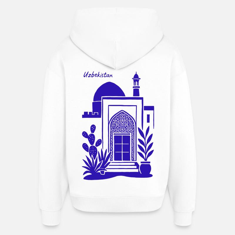 Architecture Ouzbékistan Silhouette Bleue - Sweat à capuche unisexe Stanley/Stella Oversized - blanc
