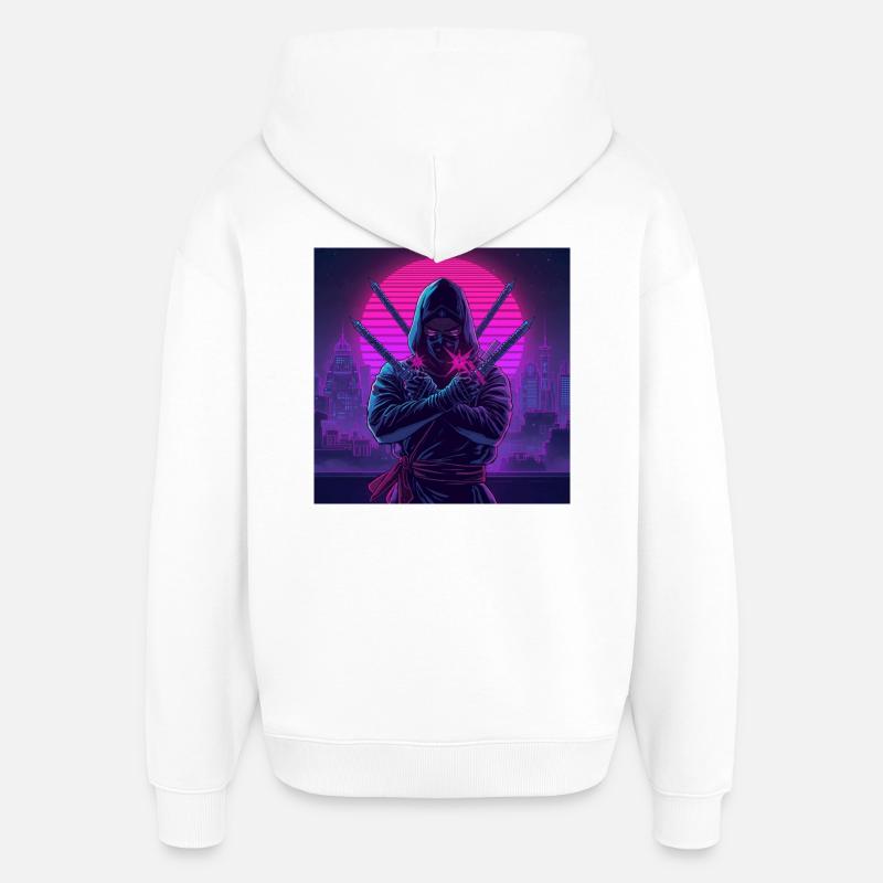 Ninja néon dans Cybercité - Sweat à capuche unisexe Stanley/Stella Oversized - blanc