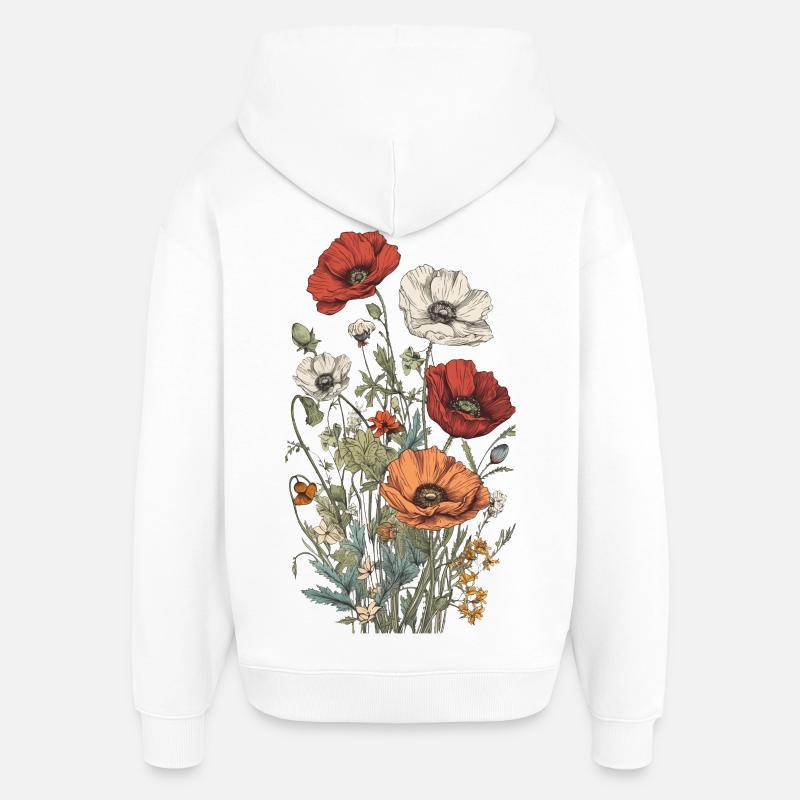 Wunderschönes Boho Mohn Herbarium Bouquet - Oversized Unisex Hoodie von Stanley/Stella - Weiß