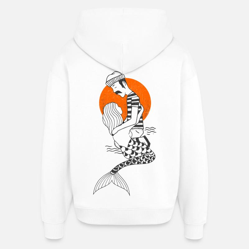 Amour sans frontières : Sirène et pêcheur - Sweat à capuche unisexe Stanley/Stella Oversized - blanc