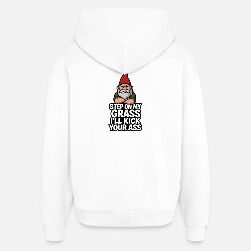 Gnome disant Marche sur mon herbe - Sweat à capuche unisexe Stanley/Stella Oversized - blanc