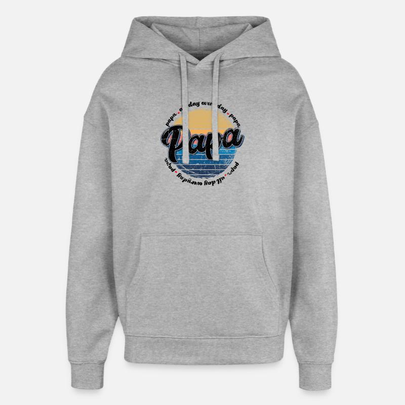 Papa Retro Sunset Script - Oversized Unisex Hoodie by Stanley/Stella - heather grey