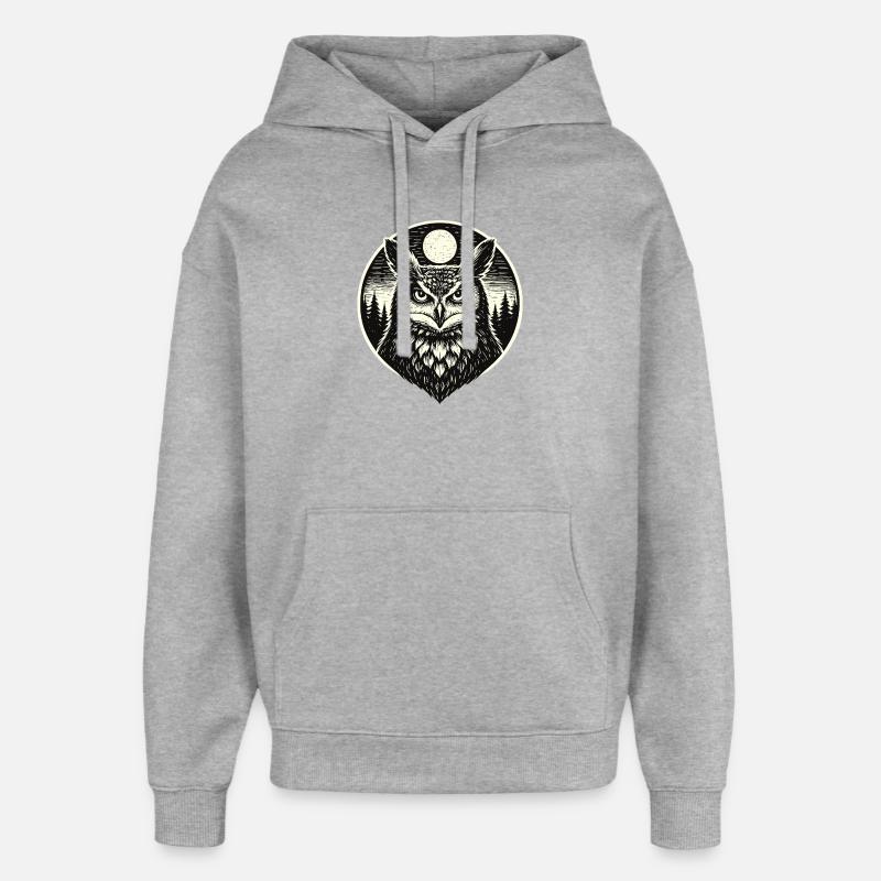 Silent Watch -  Eule im Woodcut Stil - Oversized Unisex Hoodie von Stanley/Stella - Grau meliert