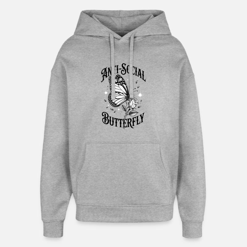 Papillon antisocial - Drôle de dicton - Sweat à capuche unisexe Stanley/Stella Oversized - gris chiné