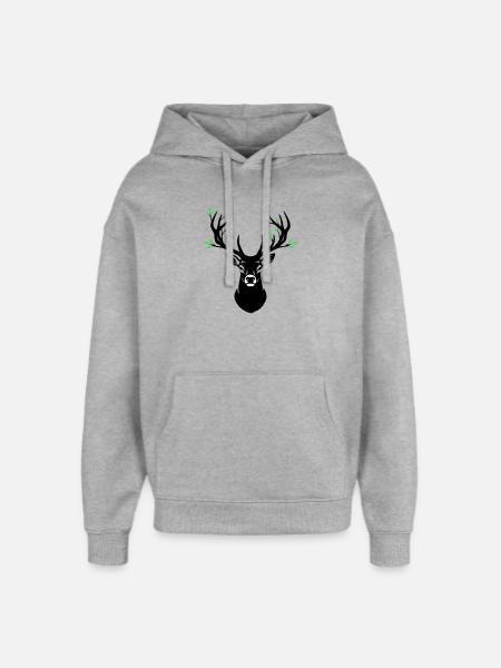 Deer Head Antler Leaves Natural - Oversized Unisex Hoodie by Stanley/Stella - heather grey
