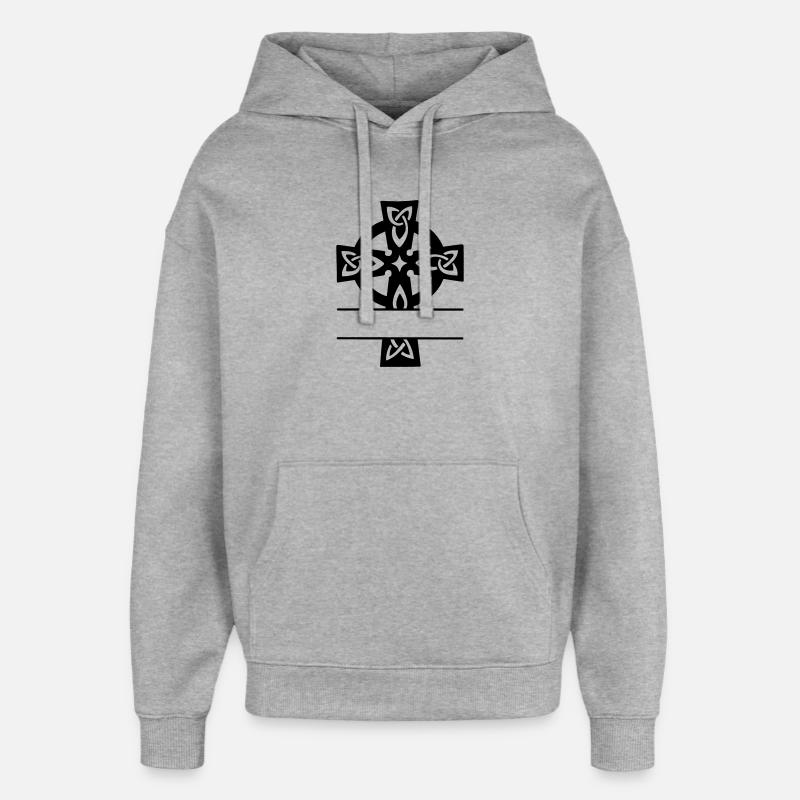 Logo du monogramme de croix celtique - Sweat à capuche unisexe Stanley/Stella Oversized - gris chiné
