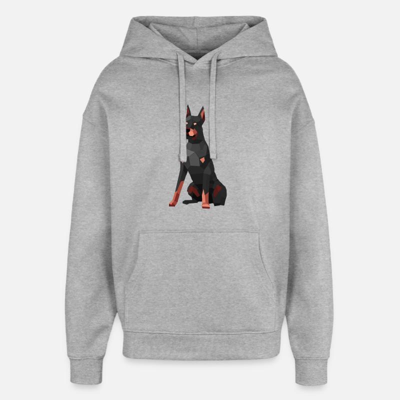 Doberman moderne – art low poly - Sweat à capuche unisexe Stanley/Stella Oversized - gris chiné