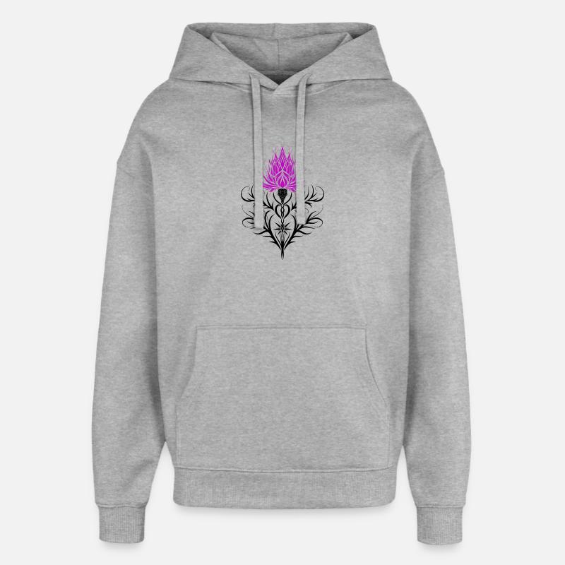 Distel Tattoo Chardon Ecossais Art Botanique - Sweat à capuche unisexe Stanley/Stella Oversized - gris chiné