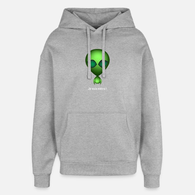 Alien Vert Je suis Extra - Sweat à capuche unisexe Stanley/Stella Oversized - gris chiné