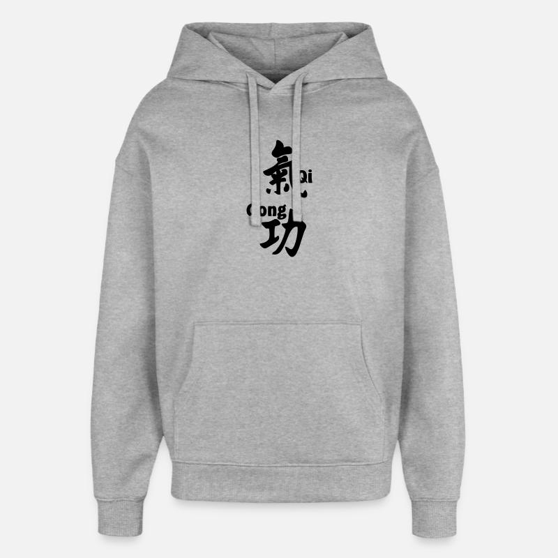 QI gong script avec texte vertical - Sweat à capuche unisexe Stanley/Stella Oversized - gris chiné