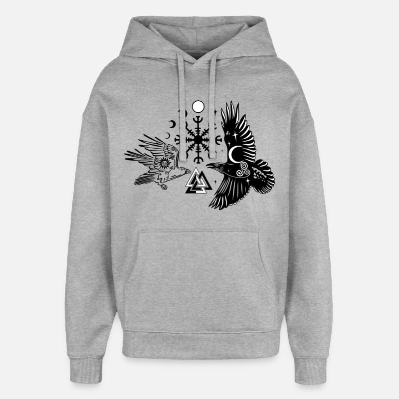 Hugin et Munin avec Vegvisir Valknut - Sweat à capuche unisexe Stanley/Stella Oversized - gris chiné