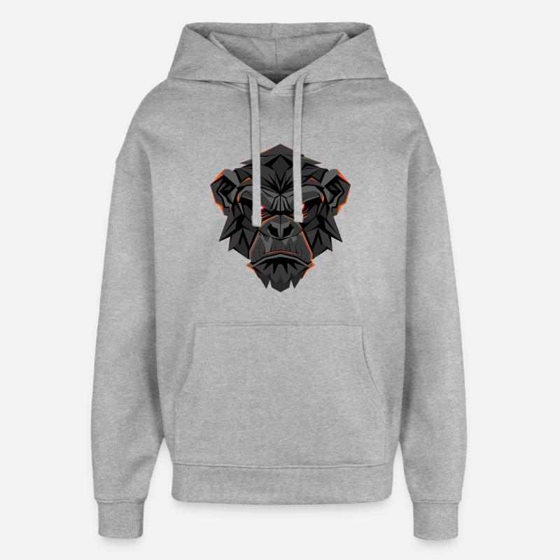 Neon Gorilla Lowpoly Gesicht - Oversized Unisex Hoodie von Stanley/Stella - Grau meliert