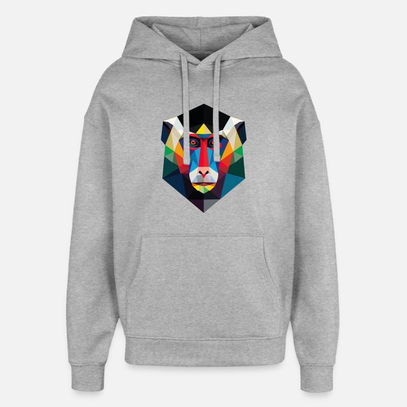 Impression d’art géométrique tête de singe - Sweat à capuche unisexe Stanley/Stella Oversized - gris chiné