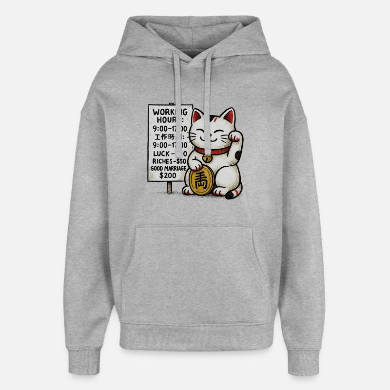 Panneau Lucky Cat Fortune - Sweat à capuche unisexe Stanley/Stella Oversized - gris chiné