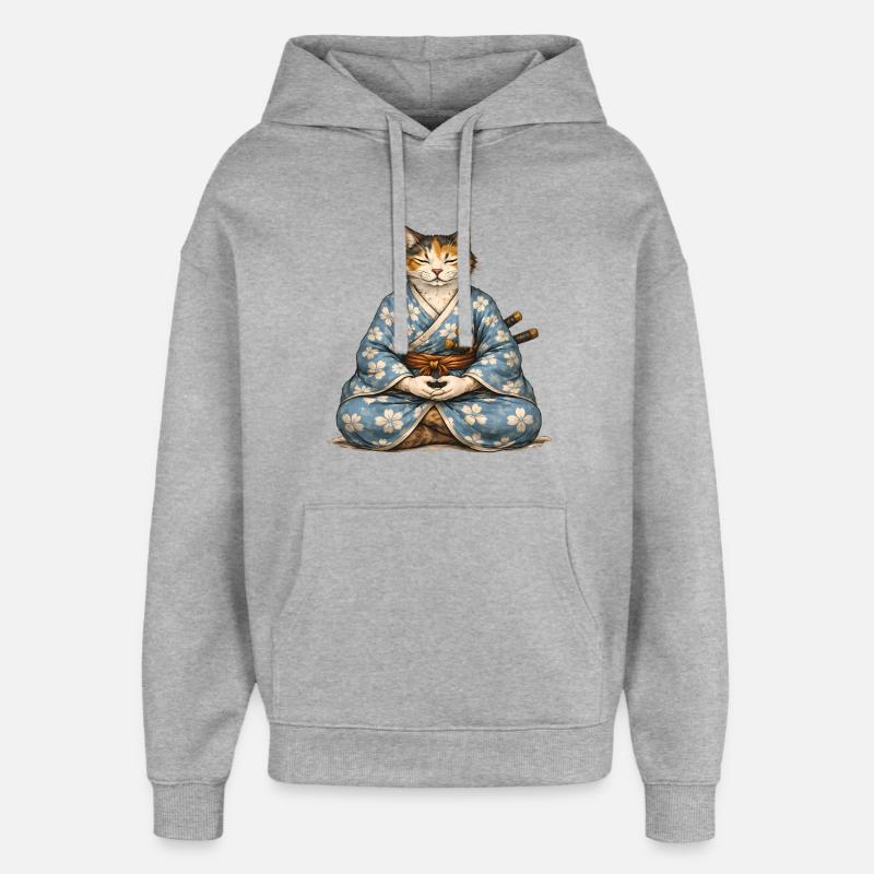 Kimono de méditation Zen Samurai Cat - Sweat à capuche unisexe Stanley/Stella Oversized - gris chiné