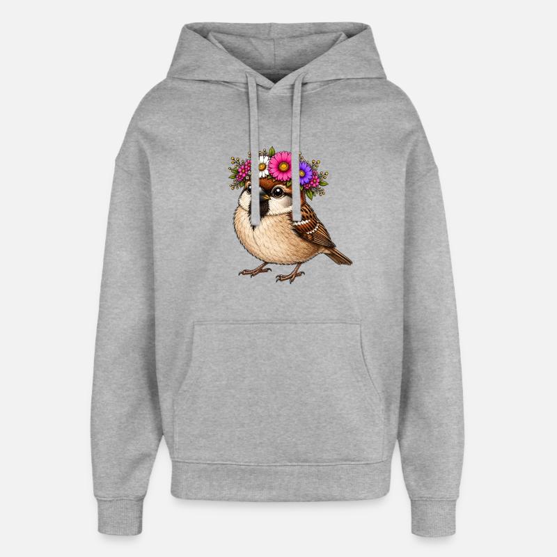 Vogel mit Blumenschmuck  - Oversized Unisex Hoodie von Stanley/Stella - Grau meliert