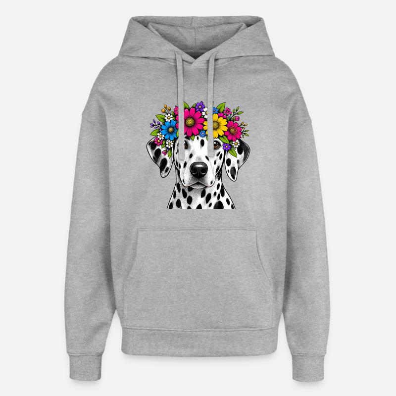 Dalmatiner mit Blumenkranz - Oversized Unisex Hoodie von Stanley/Stella - Grau meliert