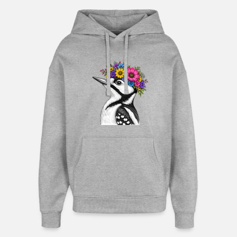 Oiseau à la couronne de fleurs - Sweat à capuche unisexe Stanley/Stella Oversized - gris chiné