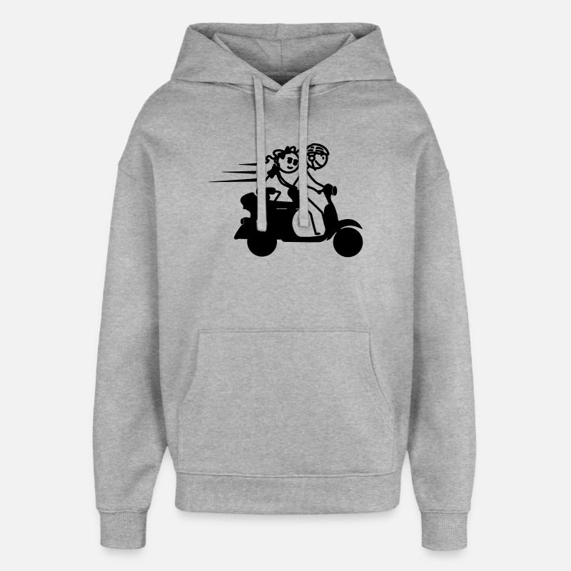 Scooter avec garçon et fille stickmen - Sweat à capuche unisexe Stanley/Stella Oversized - gris chiné