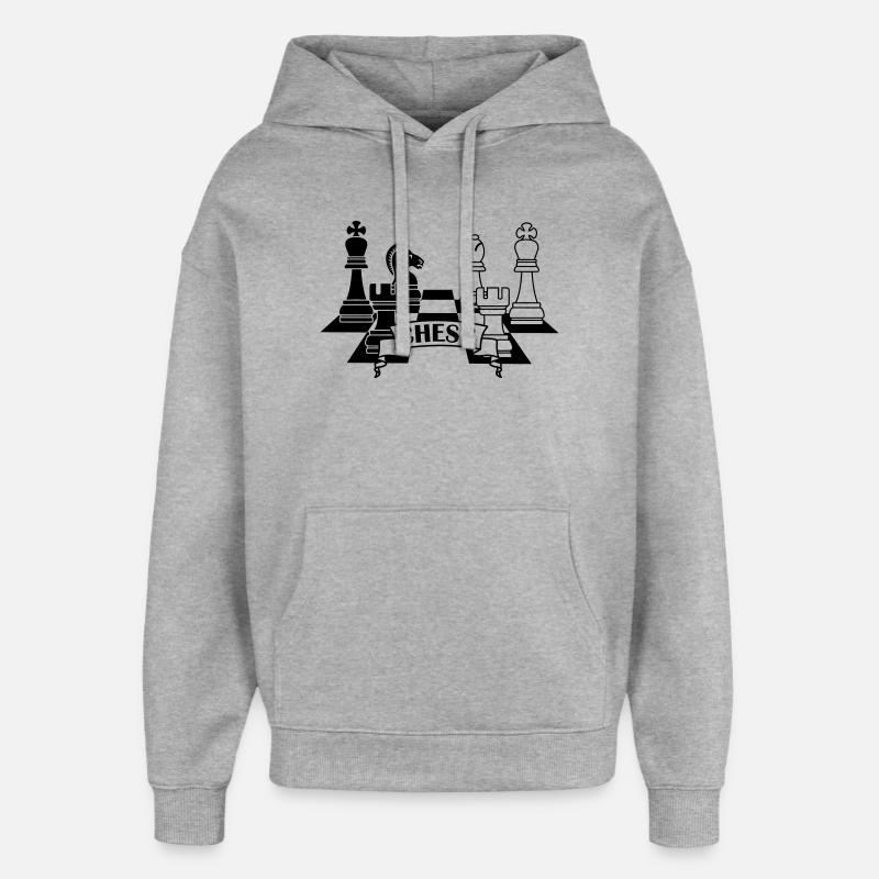 Pièces d’échecs avec texte CHESS - Sweat à capuche unisexe Stanley/Stella Oversized - gris chiné