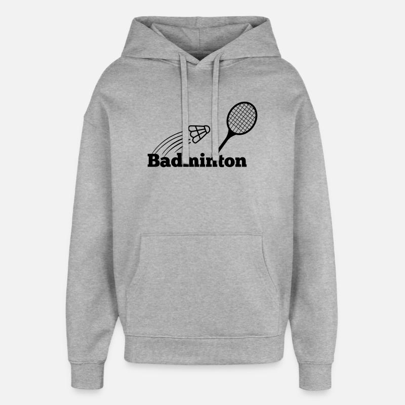 Badminton text with shuttle and racket - Oversized Unisex Hoodie by Stanley/Stella - heather grey