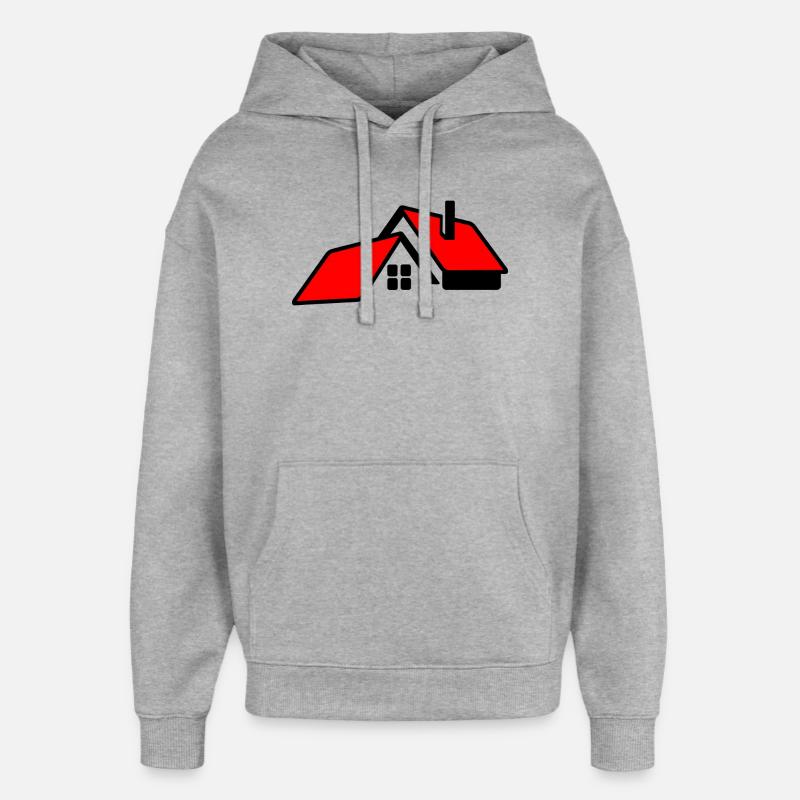 Maison avec logo de toit rouge - Sweat à capuche unisexe Stanley/Stella Oversized - gris chiné