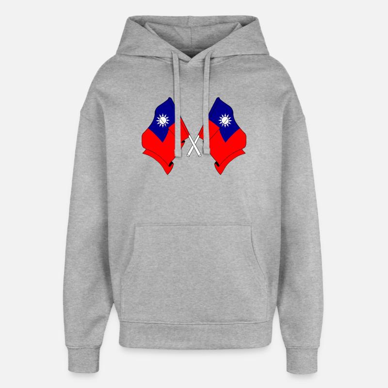 Deux drapeaux croisés depuis Taïwan - Sweat à capuche unisexe Stanley/Stella Oversized - gris chiné